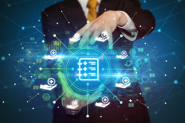 Hand holding healthcare icons