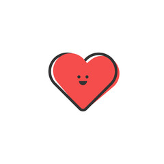 Heart emoji happy smiling face icon in flat style. Vector isolated 