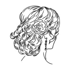 Woman with stylish classic bun with perfect eyebrow shaped and full. Illustration of business hairstyle with natural long hair.