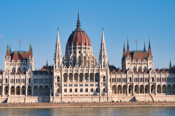 Fototapeta na wymiar Hungarian Parliament, also known as Budapest Parliament, has become one of the city's main symbols and tourist attractions