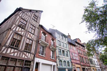 Colorful buildings in the center of Rouen, Normandy.