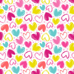 Seamless pattern with colorful hearts. Vector background in bright colors.