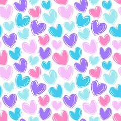 Seamless vector pattern with cute hearts in trendy colors velvet violet and pacific pink.