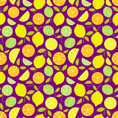 Seamless vector pattern with citrus. Cute background with fruits.