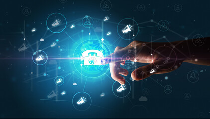 Businessman hand pressing stock graphic information on multitouch screen