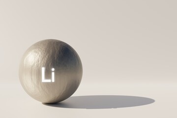 Metal shiny lithium ball, electric car material. Copy space background 3d illustration