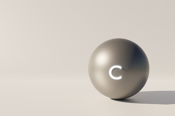 Metal shiny graphite (carbon) ball, electric car material. Copy space background 3d illustration