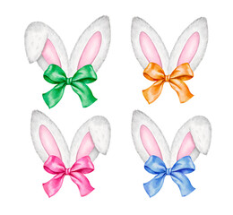 Watercolor illustration of easter bunny ears. Easter, rabbit, hare, child's drawing, postcard, invitation, congratulation, funny Easter card, Easter drawing