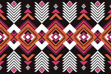 Aztec geometric art, Ethnic vector abstract black background. Seamless pattern in tribal, folk embroidery, African style, screen, Design for carpet, wallpaper, clothing, wrapping, fabric, textile