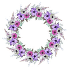 Floral wreath with pink, lilac and white flowers