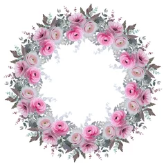 Stof per meter Bloemen Bloemenkrans met decoratieve roze bloemen