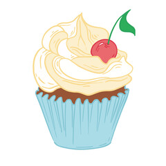 Festive Cupcake with Cream and Birthday Decorations