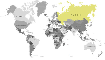World map. Color vector modern. Map of Russia. Russian federation	