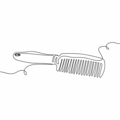 Continuous one simple single abstract line drawing of comb for hairstyle barber icon in silhouette on a white background. Linear stylized. - obrazy, fototapety, plakaty