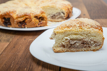 Apple pie with vanilla cream. Homemade cake