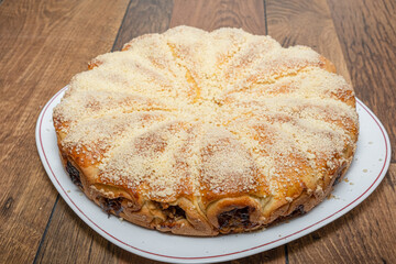 Apple pie with vanilla cream. Homemade cake