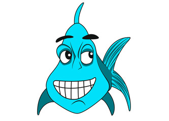 Cute Fish Smiling Cartoon Drawing for Kids Isolated on White Background Fish Face Smiles and Shows Teeth