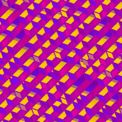 Stylish geometric flat pattern with neon colored rectangles. Abstract graphic art. 3d rendering digital illustration