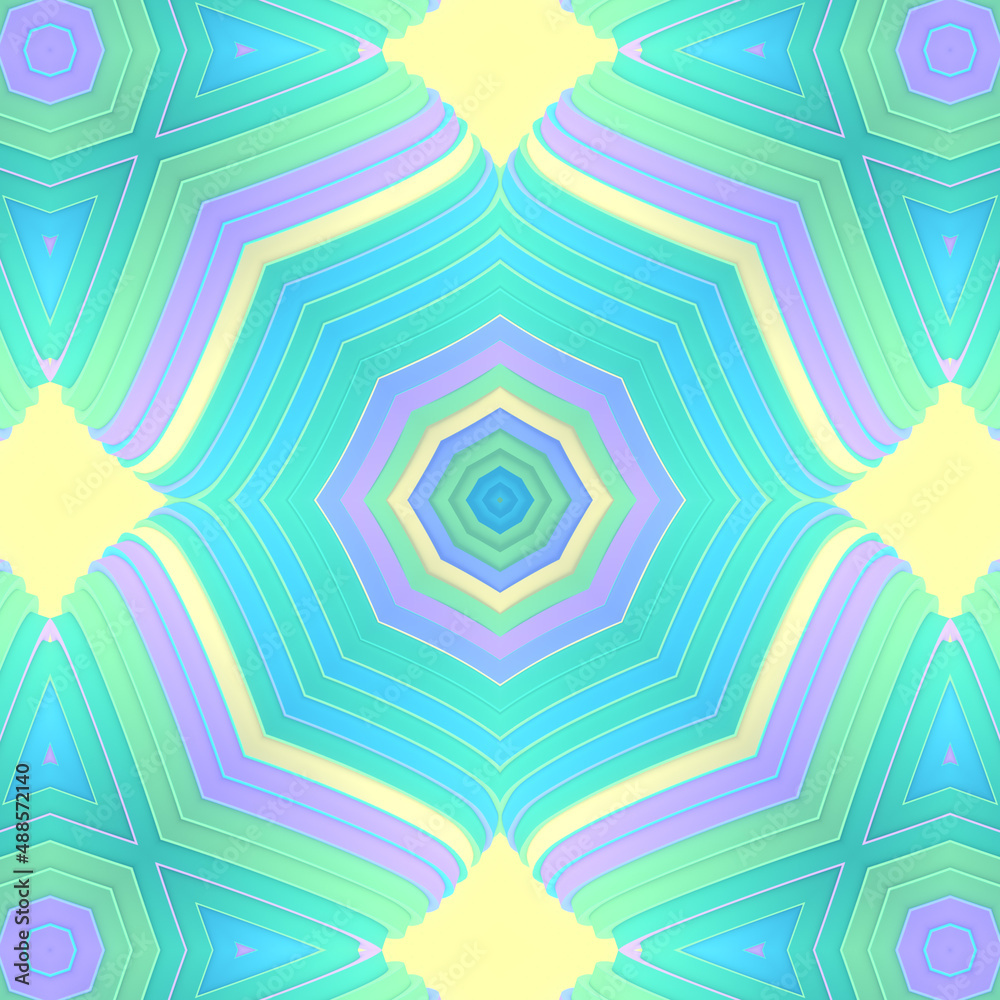 Poster Neon colored rainbow kaleidoscopic pattern. Abstract creative design. 3d rendering digital illustration