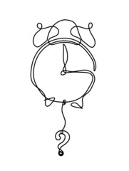 Abstract clock with question mark as line drawing on white background