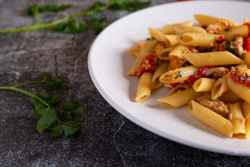 Penne with tuna and peppers. Easy and quick recipe typical of Mediterranean cuisine