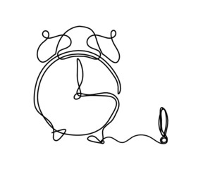 Abstract clock with exclamation mark as line drawing on white background