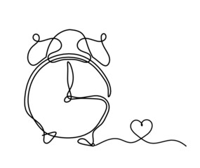 Abstract clock with heart as line drawing on white background. Vector