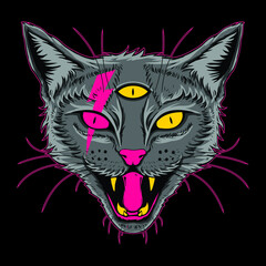 illustration of a wild angry devil cat