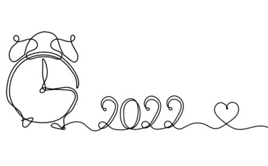 Abstract clock with 2022 year as line drawing on white background. Vector