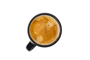 cup of espresso on white background top view