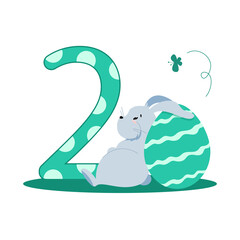 number two and a gray easter bunny with a green egg