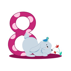 number eight and a gray easter bunny with a bird