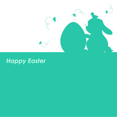 happy easter lettering with green easter background with bunny and big egg