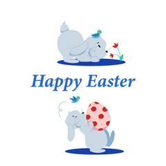 happy easter lettering with two easter hares