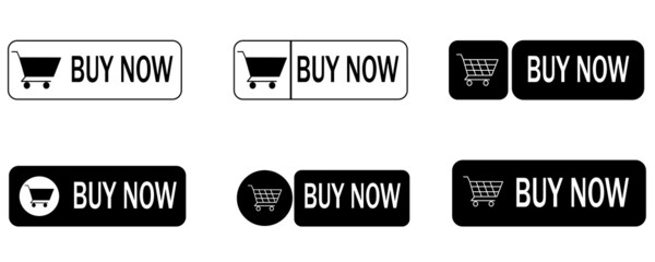 Buy Now buttons with shopping cart icon template. Commercial sign or logo. 
