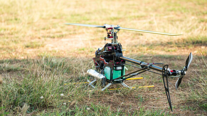 Fototapeta na wymiar mini rc helicopters It is an engine that requires real oil.