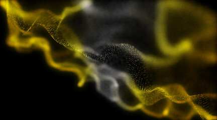 abstract digital technology loop background with particles. 3d render wave line dot background, line wave light glowing effect particular background.