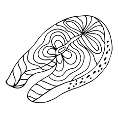 Delicious fried fish salmon steak isolated on white background. Vector illustration