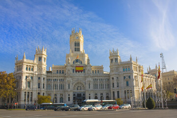 Fototapeta na wymiar Cibeles Palace (Communications Palace) at the Plaza de Cibeles in Madrid, Spain