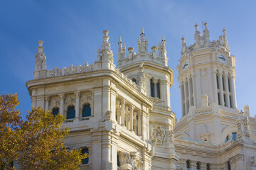 Fototapeta na wymiar Cibeles Palace (Communications Palace) at the Plaza de Cibeles in Madrid, Spain 