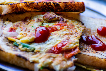 bread omelette or bread omlet - obrazy, fototapety, plakaty