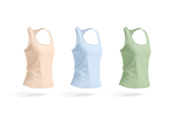 Blank colored women racerback tank top mockup, side view