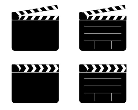 Clapper board set. Open movie clapper vector. Open and Closed movie clapper board set.