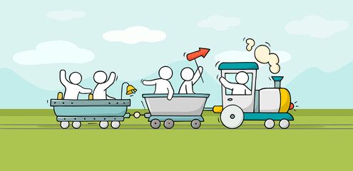 Sketch of little people on train. © sapunkele