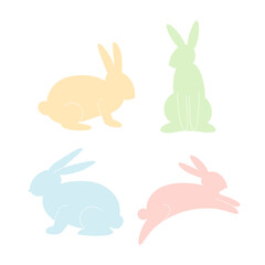 Colorful rabbits. Set of four elements isolated on a white background.