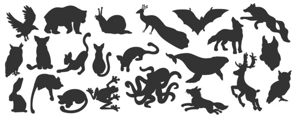 Vector isolated silhouette set of wild animals