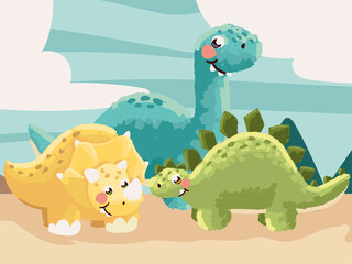 cute dinosaurs landscape