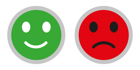 Two green red smileys. Smiling and gloomy. Isolated on white background. 
eps10