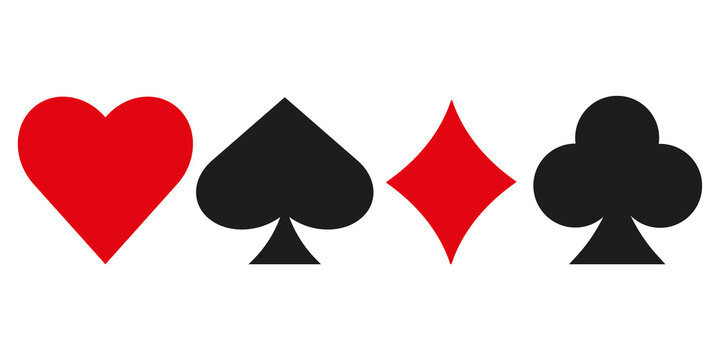 Set of playing card symbols. Four symbols of suits of playing cards in poker. Vector illustration solated on white background.  