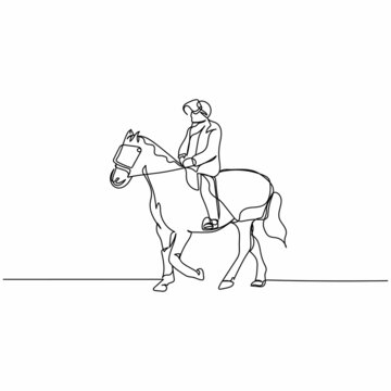 Continuous one simple single abstract line drawing of police horses icon in silhouette on a white background. Linear stylized.